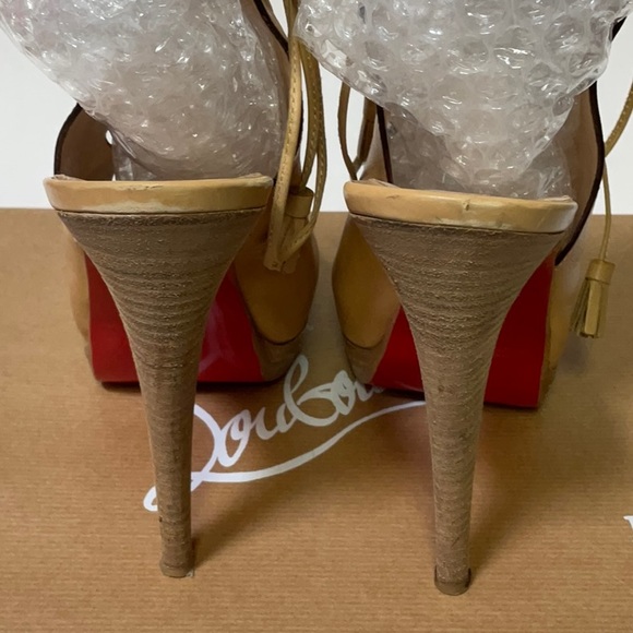 Christian Louboutin Miss Fortune 120 beige leather lace-up wooden high heels, 40 - Picture 6 of 16